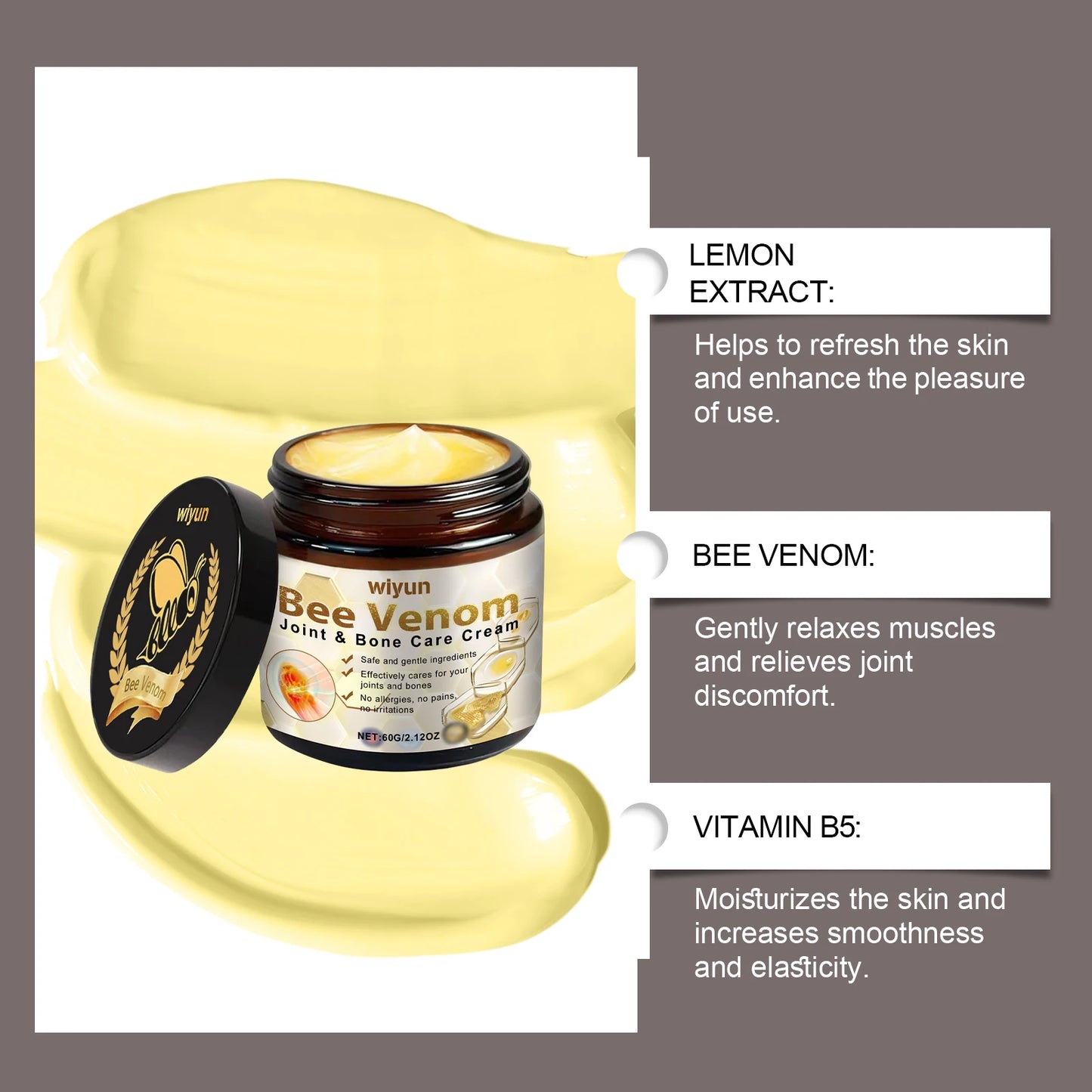 Bee Venom Cream for Joint and Muscles Soothing Leg Skin Reduce Itchiness Strengthen Barrier Moisturizing Knee Body Massage Cream